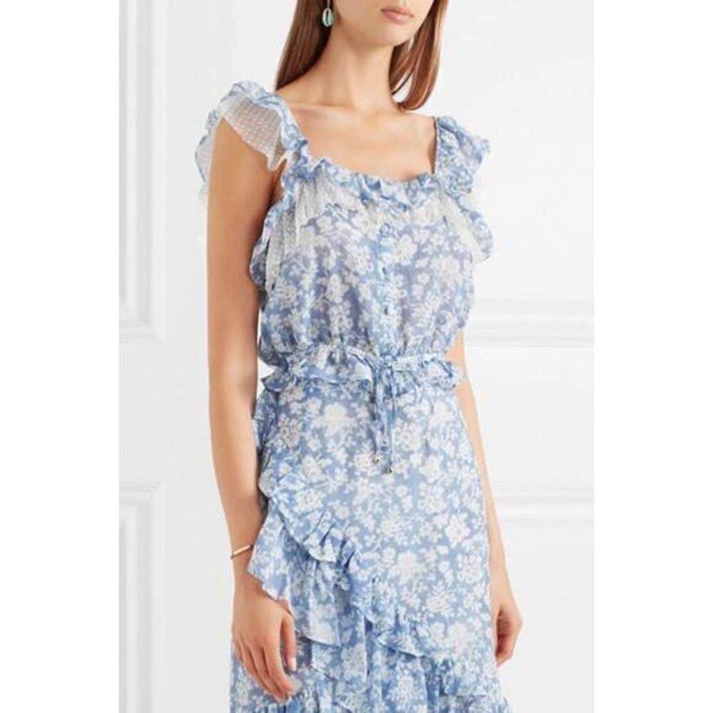LoveShack Fancy blue floral ladies skirt and top set cotton and silk blend